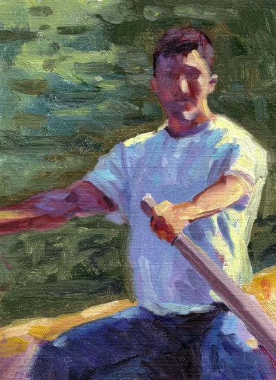 Rower (Stow Lake), Oil on Linen, 8x6