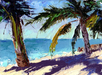 Cosa Cosmos Beach, Oil on Linen, 6x8