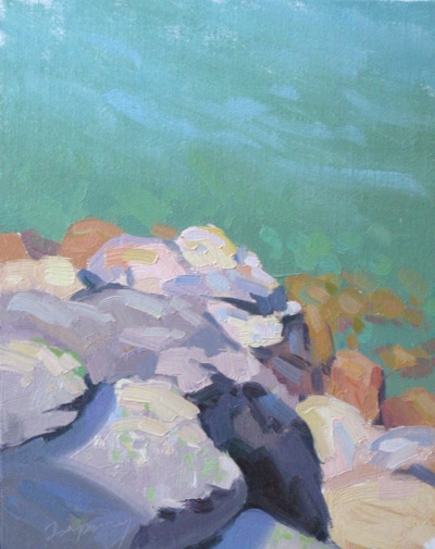 Tahoe Rock Study, Oil on Linen, 10x8