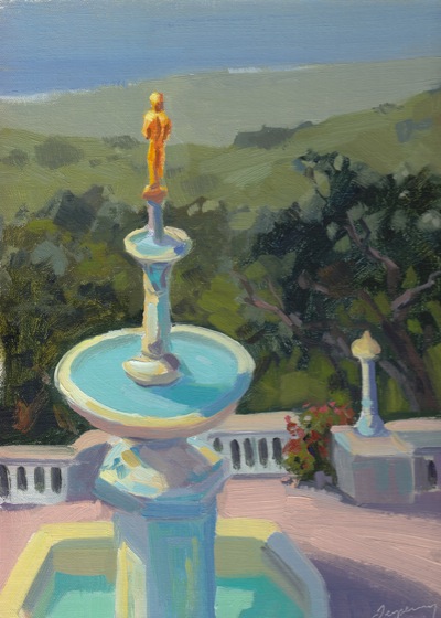 South Terrace View (Hearst Castle), Oil on Linen, 12x9