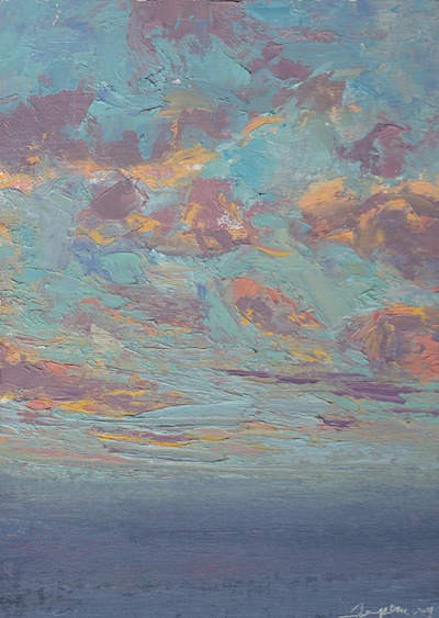 Sunset Ragged Point CA (Oc -6 2011), Oil on Linen, 12x9