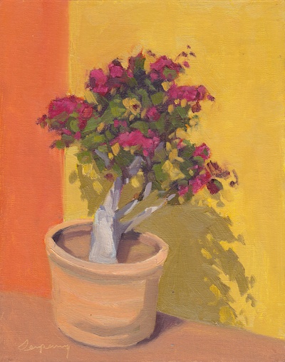 Potted Flowers (Casa Santa Ana), Oil on Linen, 12x9