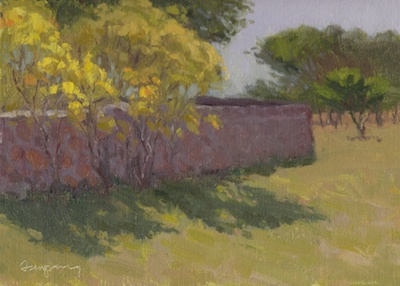 Wall in Shadow (Holly's Place), Oil on Linen, 9x12