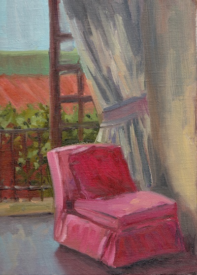 Pink Chair, Casa Schuck (San Miguel de Allende), Oil on Linen, 12x9