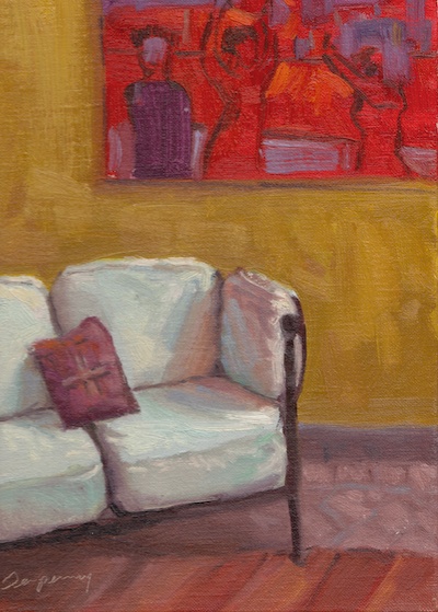 White Sofa, Casa Santa Ana (San Migue de Allende), Oil on Linen, 12x9