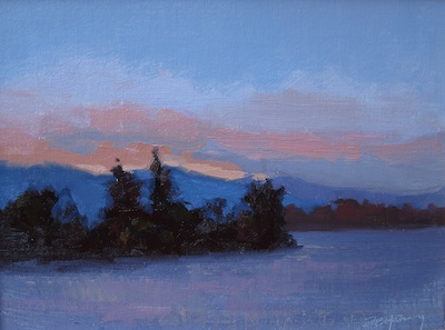 Lake Sunset (San Luis Obispo, CA), Oil on Linen, 9x12