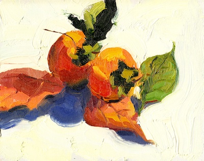 Persimmons 2, Oil on Linen, 8x10
