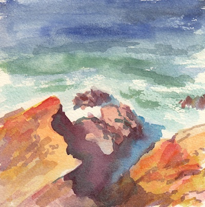 Moss Beach Cove, Watercolor, 6x6