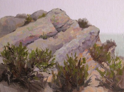 Overcast Day Rocks, Oil on Linen, 16x12